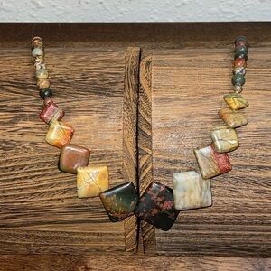 Jasper Earth Tone Autumnal Gorgeous Statement Necklace 21”